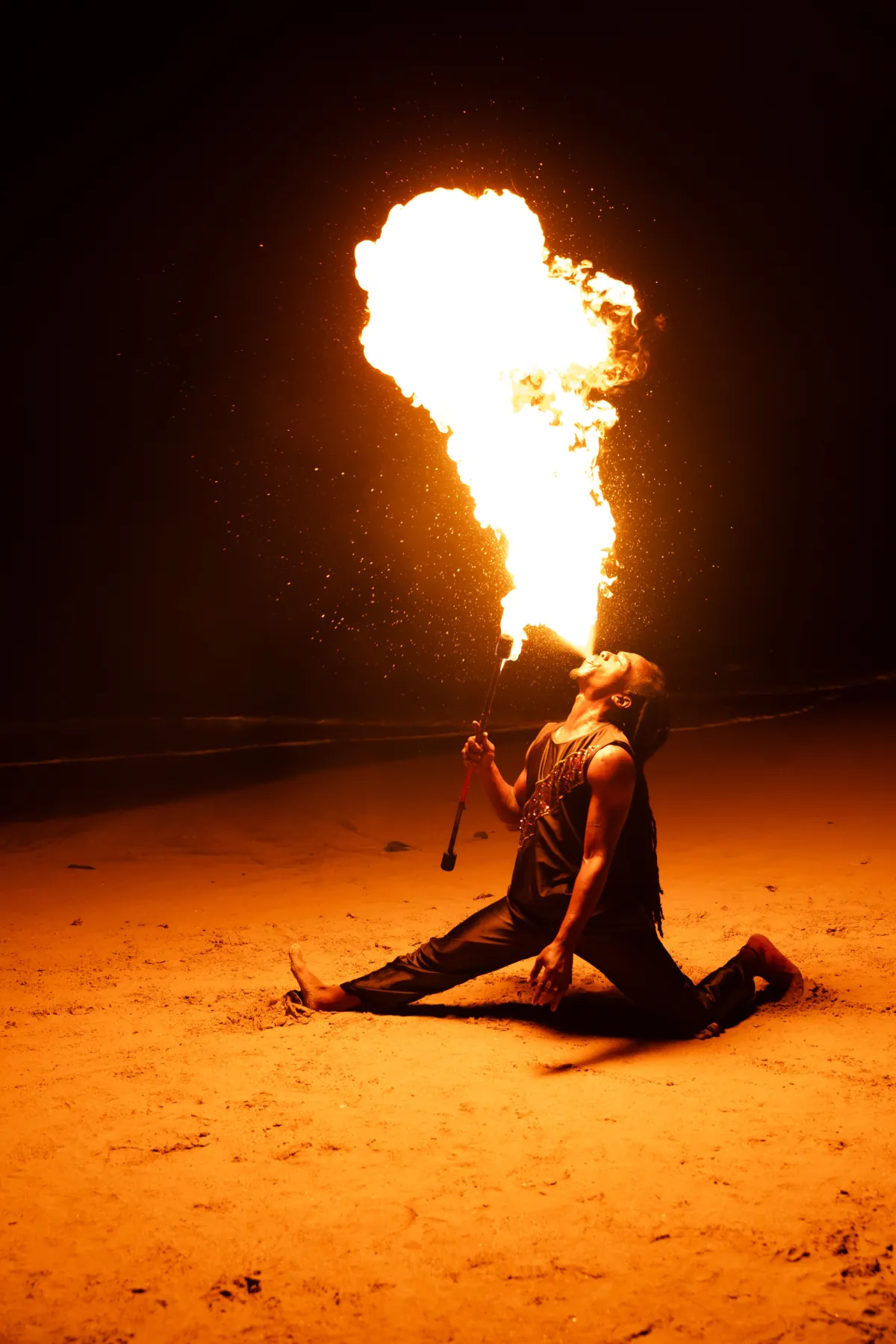 Stars Inc SLU fire breather performing a dramatic flame plume